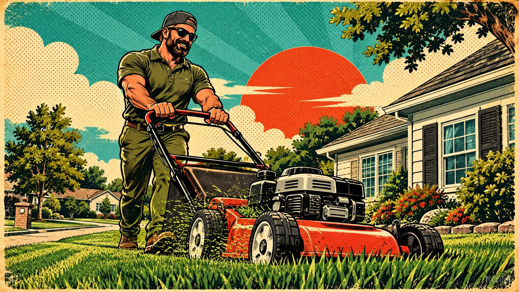Retro YardPals illustration for lawn-mowing